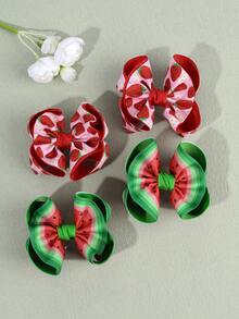 4 Stücke Wassermelone & Erdbeere Schleife Haarspangen, Fruchtmuster Haarstyling-Clips, süße blumenförmige Schleife Haarspangen, Feiertags- & Alltags-Haaraccessoires für Teenager - Verschiedenfarbig - Übersicht 6