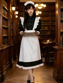 1PC Japanese Sweet Lolita Maid Cosplay Costume Outfit Role Play Costume Accessories Fall Black - Black - View 2
