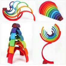 Solid Wood Rainbow Stacking Blocks, Early Education Educational Puzzle Toy For Toddlers, Develops Logical And Creative Thinking, Free Construction Of Multiple Shapes, Home And Kindergarten Brain Development Toy - Multicolor - View 1