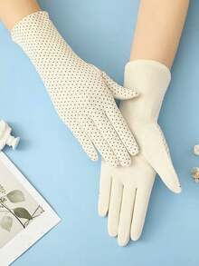 1 Pair Of Summer Ice Silk Sun Protection Gloves - Cotton Polka Dot Sunscreen - View 8