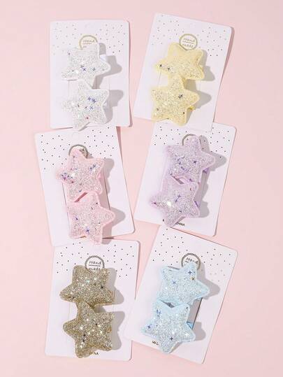 12pcs Glitter Hair Bows For Girls Sparkly Star Hair Clips Delicate Cute Barrettes Daily Party Gift Hairpins Teens Hair Accessories