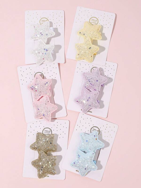 12pcs Glitter Hair Bows For Girls Sparkly Star Hair Clips Delicate Cute Barrettes Daily Party Gift Hairpins Teens Hair Accessories