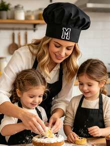 1pc A-Z Letter Chef Hat, Adjustable Elastic High Top Baker Hat, Cooking Kitchen Hat, Unisex Uniform Cap - Black - View 2