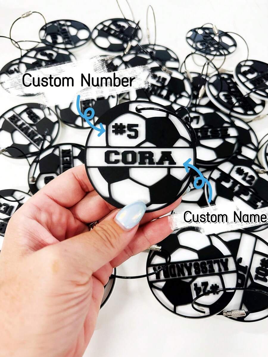 Thẻ treo túi bóng đá acrylic cá nhân hóa: Tên & Số, mặt dây chuyền trang trí bóng đá World Cup tùy chỉnh, móc khóa, vật phẩm in tên cầu thủ - móc khóa bóng đá - Xem 1
