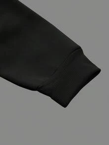 Men's Smiling Face Print Long Sleeve Drawstring Hoodie, Back To School, Autumn - Black - View 5
