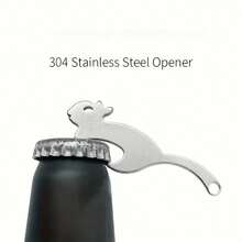1pc Creative Squirrel Shaped Stainless Steel Bottle Opener Keychain, 304 Stainless Steel Material, Portable Pendant Style, Camping Accessory, Fashionable Key Ring - Silver - View 1