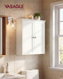 VASAGLE Bathroom Wall Cabinet, Hanging Bathroom Storage Cabinet, For Medicines, Farmhouse, 2 Adjustable Shelves - Cloud White - View 1