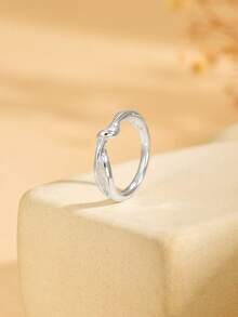 1 pieza Anillo de nudo minimalista y versátil de moda para mujeres, adecuado para uso diario - Plateado - Ver 2