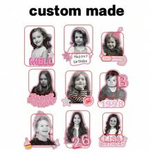 30/20/10pcs Customized Birthday Photo Stickers - Personalized Face Photo With Birthday Age And Name Text Paper Stickers, Suitable For Birthday Party Favor Packaging Stickers, Milestone Party Decoration, 1st 2nd 3rd Birthday Self-Adhesive Stickers - Multicolor - View 10