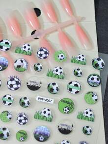 1 pieza Pegatinas de uñas con relieve de campo de fútbol y césped fresco. Tema deportivo, superficie brillante, forma asimétrica. Adecuado para suministros de salón de uñas desechables DIY para mujeres. - Multicolor - Ver 3