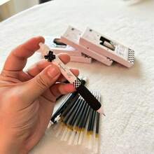 Black & White Checkerboard Bow Limited Edition Retractable Neutral Gel Pen, Ins Minimalist Smooth Quick-Dry 0.5mm Needle Tip Black Ink Pen, Student Exam Practice Note-Taking Planner Stationery Set For Artistic Girls, Boxed Writing Supplies - Round - View 6