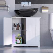 Under-Sink Cabinet With 2 Doors And Adjustable Shelves, Bathroom Cabinet With Pedestal Sink For Storing Shower Accessories, White - Under Sink Storage Cabinet - View 12