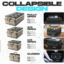 FORTEM Car And SUV Trunk Organizer - Car Storage Organizer - Large Foldable Box With 2 Compartments - Non-Slip Base - Adjustable Straps - Removable Lid (Black) - 曬黑的 - 查看 6