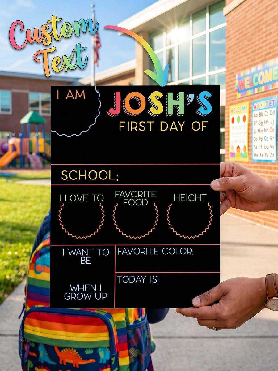 1 pieza Letrero personalizado con texto Primer día de escuela, Letrero último día de escuela, Letrero primer día de escuela, Letrero vuelta a la escuela, 1er día de escuela - Multicolor - Ver 1