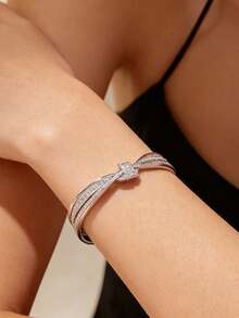 1 pieza Pulsera de mujer de lujo con lazo asimétrico de circonita cúbica brillante, joyería multicolor chapada en oro, accesorio para fiesta, festival de música y hip-hop, regalo de aniversario y cumpleaños para novia - pulsera - Ver 3