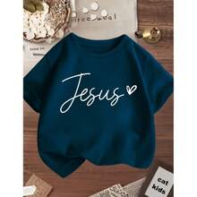 Blusinha Camiseta Menina Infantil Juvenil  Jesus Frases Cristã/Evangélica Gospel 100% Algodão - Azul Marinho - Visão 1
