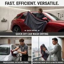 Khăn lau xe siêu sợi microfiber XXL cỡ cực lớn với thiết kế vòng xoắn - Công nghệ làm dày siêu thấm hút phù hợp cho ô tô, xe tải, thuyền - Khăn lau chi tiết màu đỏ & xám, vẻ ngoài chuyên nghiệp | Chất liệu thấm hút cao - khăn lau xe - Xem 7