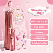 Cute Quicksand Heart Handheld Pencil Case For Girls Students, Large Capacity Multi-Layer Cartoon 3D Pendant Pencil Box - View 11