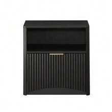 Grooved Bedside Table With Open Drawer And Gold Handles, Space-Saving, Ideal For Bedrooms And Living Rooms, Black - Black - View 7