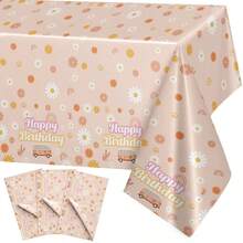 1/3pcs Daisy - Car Birthday Tablecloth Disposable Plastic Tablecloth Rainbow Hippie Birthday Party Supplies Party Decoration Vintage Daisy Party Tablecloth Rectangular Plastic Tablecloth 137x274cm - Multicolor - View 9