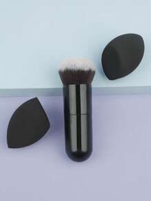 1pc Large Fluffy Foundation Powder Brush + 2pcs Black Makeup Sponge Set, Soft Dense Bristles, Multi-Functional Face Makeup Tool Kit, Suitable For Blush, Concealer - Multicolor - View 5