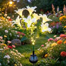 1Pc 7 Heads Solar Lily Flower Stake Lights, Outdoor Decor Lamp For Garden Patio Courtyard - 白色 - 查看 1