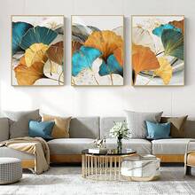 3pcs Ginkgo Biloba Pattern Unframed Painting, Modern Chemical Fiber Unframed Painting For Home,Wall Art,Canvas,Poster Gifts Birthday Graduation - Apricot - View 3