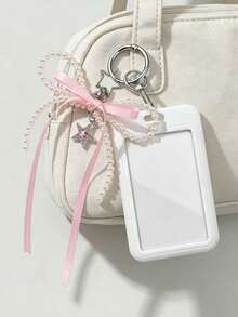 Y2K Card Holder Pendant, Free DIY Stickers, Cute Portable Card Holder With Pearl Bow Pendant, Rhinestone Decorated ID Card Holder, Card Holder Bag Keychain, Credit Card Holder, Multi-Functional Cartoon ID Holder, Suitable For School/Work/Office/Daily Use, Unique Birthday Gift, Teacher Gift, Party Gift, Vacation Gift, Back To School Gift - Multicolor - View 3