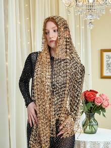 Plus Size - Plus Size - Luxury Banquet Party Dress With Handmade Sequins, Shawl For Women, Multiple Ways To Wear - 金色 - 查看 2