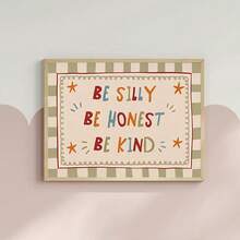 1pc Canvas Framed Baby Room Wall Art Decor, "Be A Mischievous One, Be An Honest Person, Be A Kind Person" Positive Inspirational Poster, Bohemian Style Baby Room Wall Decor, Ready-To-Hang Framed Artwork Suitable For Toddler Bedroom And Playroom, Baby Shower Gift, Gentle Character Building Theme Artwork, Cute Hand-Drawn Imaginative Children's Room Accent Decor, Kindergarten Decoration, Baby And Children's Gift - Multicolor - View 2