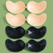 4/2pcs Invisible Adhesive Bras + 10pcs Floral Nipple Covers, Strapless Silicone Bra Pasties, Suitable For Dresses, Lingerie, Reusable, Skin Color & Black Available - Multicolor - View 15