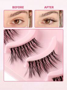 5 Pairs Half Eyelashes With Transparent Stem, Tapered Tail, Fine Eye Extension, Suitable For Girls' Daily Light Makeup - Black - View 3