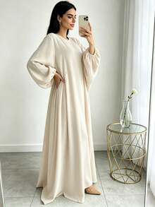 1pc Minimalist Pleated Elegant Long Sleeve Robe, Suitable For Daily Wear And Gatherings (Abaya) - Multicolor - View 10