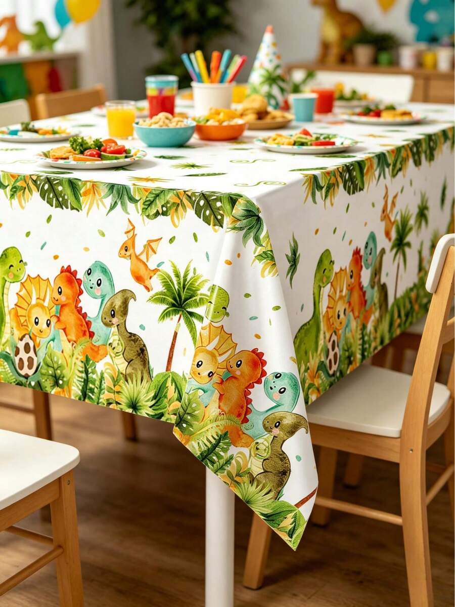 1件裝卡通恐龍圖案桌布 220*130cm 一次性防水桌墊 生日裝飾 嬰兒洗禮用品 性別揭曉派對桌飾 恐龍主題派對用品 房間裝飾 廚房餐桌裝飾 新生兒派對 桌飾 節日派對用品