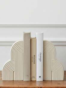 Resin Arched Cloud Bookends, Modern Geometric Shaped Bookends Decor, Non-Slip And Durable, Minimalist Aesthetic Desktop Ornament, Suitable For Living Room Coffee Table, Study Bookshelf, Office Desk, Library Bookshelf, Neutral Tone Home Decor, Can Be Used To Store Novels And Magazines, Perfect Housewarming Gift For Book Lovers, Abstract Line Texture Desktop Display Ornament - Multiple Models - View 7