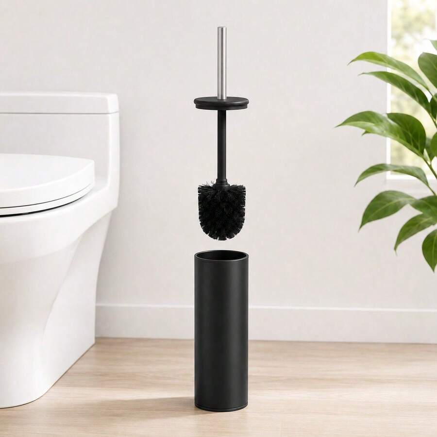 Inde CONFORTIME | Porte-brosse WC en acier inoxydable noir mat 9 x 36 cm, brosse de salle de bain avec couvercle et manche en acier inoxydable, porte-brosse de salle de bain moderne, accessoires de salle de bain pour le nettoyage des toilettes - Porte-brosse de toilette noir - Voir 1