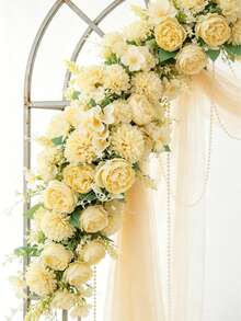 1PC Simulation 7-Head Hand-Held Embroidered Peony, Artificial Flower With Realistic Texture, Suitable For Vase, Home, Hotel Room, Wedding Decoration, Table Decoration, Birthday Gift, Autumn Decoration And Other Occasions - Yellow - View 1
