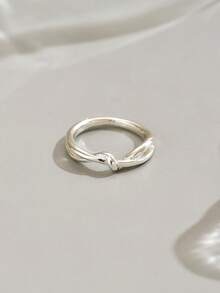 1 pieza Anillo de nudo minimalista y versátil de moda para mujeres, adecuado para uso diario - Plateado - Ver 4