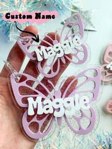 Butterfly Backpack Name Tag Personalized Keychain For Kids Name Bag Tag Custom Lunch Box Butterfly Theme Keychain For Kids Acrylic Backpack - Butterfly Pendant - View 1