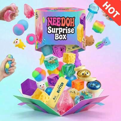 WPETLE Mixed Random Surprise Fidget Toy Box For Kids, Assorted Soft Squishy Squeeze Stress Relief Toys Set, Cute Multi-Shapes Sensory Blind Box, Children Classroom Prize, Boys Girls Birthday Anti-Anxiety Novelty Gift Pack(Randomly Send One)