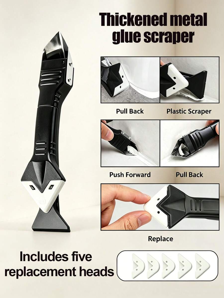 5-In-1 Multi-Function Scraper - Ultimate Home Tool For Glass Glue Removal - Removes Residual Adhesive, Scraper And Smoothing Tool ,Multi-Functional Glue Scraper Tool, Silicone Sealant Scraper, Grout Remover, Glue Applicator, Edge Trimmer.