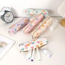 This Pencil Case Is Decorated With Creative Colorful Heart Patterns, Making It Perfect For Storing Makeup Brushes And Cosmetics, An Ideal Gift For Friends During The Back-To-School Season. Suitable For: Back-To-School Season, School Supplies, Pencil Case, Backpack, Makeup Bag, Fun Gift. - Multicolor - View 4