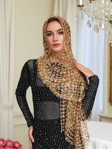 Plus Size - Plus Size - Luxury Banquet Party Dress With Handmade Sequins, Shawl For Women, Multiple Ways To Wear - 金色 - 查看 3