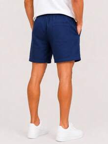 Kit 3 Premium Linen Shorts Bermuda Mauricinho Men's Casual Basic Comfortable Drawstring Waist - 藏蓝色 - 查看 3