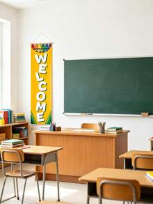 1pc "Back To School Welcome" Banner, Suitable As Welcome Sign, Background Decoration, Party Supplies And Photo Props For Kindergarten And Elementary School First Day Of School. This Colorful Vertical Classroom Welcome Banner Helps Create A Warm, Welcoming And Inclusive Classroom Atmosphere. - Multicolor - View 7