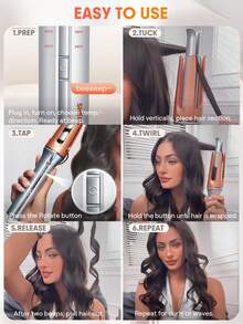 SHEGLAM HAIR It-Curl One-Touch Instant Curler Automatic Curling Iron+Glossy Shine Strong Styling Stick,Auto Hair Curler,32mm Automatic Hair Curler With 3 Temperatures,Fast Heating & 2-Way Rotation,Automatic Shut-Off,Anti-Scald & Anti-Tangle Rotating Curling Wand,Touch Instant Curler For Hair Styling - Orange - View 3