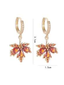 1 par de pendientes de hoja de arce con incrustaciones de cobre y strass - Multicolor - Ver 4