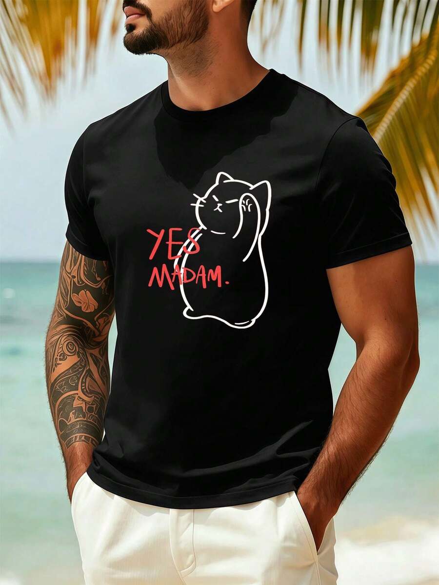 Lustiges Camiseta para h om bre con motivos Katzenmotiv, Premium-Baumwolle, lockere Passform, l?ssig, bequem, auff?lliger Print - Negro - Ver 1
