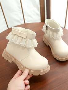 Bottes de mode pour filles, bottines, bottines de boutique pour étudiantes avec fermeture éclair latérale - Beige - Voir 6