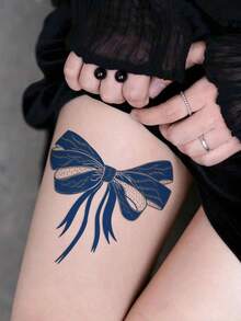 Herbal Juice Semi-Permanent Magic Tattoo Sticker Personalized Bow Pattern 14-Day Fade-Resistant Music Festival Party Gift Arm Back Leg Body Temporary Tattoo Sticker 1pc/Pack - Blue - View 2